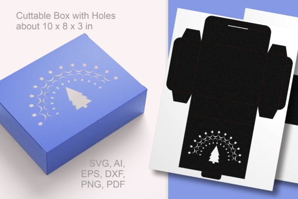 3D SVG Christmas Box Design: Pine Tree Under Stars for Local Brand Packaging