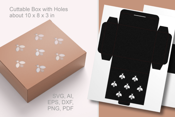 3D SVG Tiny Bees Rectangular Favor Box Template for Editorial and Web Design