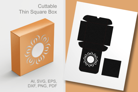 Blossom Round Window Thin Square Box 3D SVG