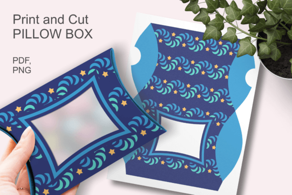 Blue Ribbons N Stars Window Pillow Box – 3D SVG Gift Box Template for Festive Digital Products