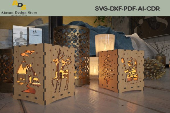 Christmas Wooden Box Floor Lamps 3D SVG: Festive Design for Digital Publishers