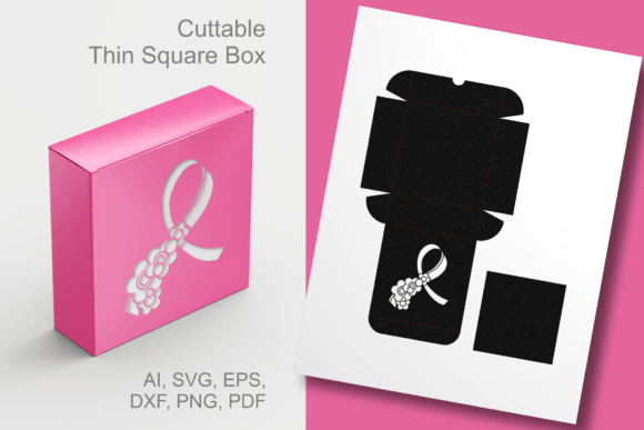 Floral Cancer Awareness Ribbon Thin Box 3D SVG for Creative Sellers