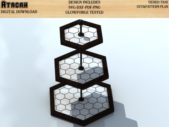 Hexagon Three Tier Tray SVG-DXF Patterns: 3D SVG Shapes for Lifestyle & Editorial Design