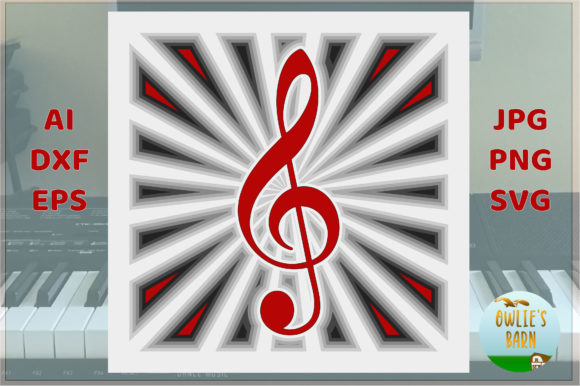 Layered Treble Key Square – 3D SVG for Musical Craft Designs