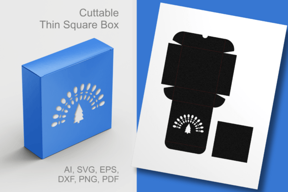 Pine Tree Under Rainbow Square Gift Box: A 3D SVG Design for Year-Round Branding