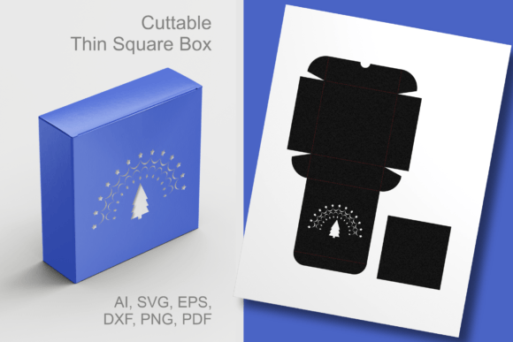 Pine Tree Under Stars Square Gift Box – A 3D SVG for Seasonal Branding and Local Business Packaging