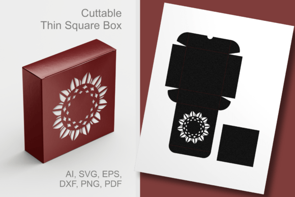 Sunflower Thin Square Box 3D SVG Template for Gift Boxes