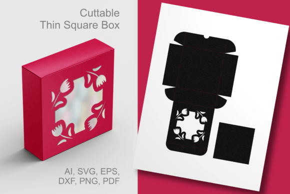Tulips Frame Window Thin Square Gift Box – A Versatile 3D SVG for Crafters & Etsy Sellers