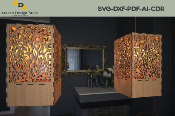 Wood Modern Pendant Box Chandelier 3D SVG for Real Crafters & Handmade Sellers
